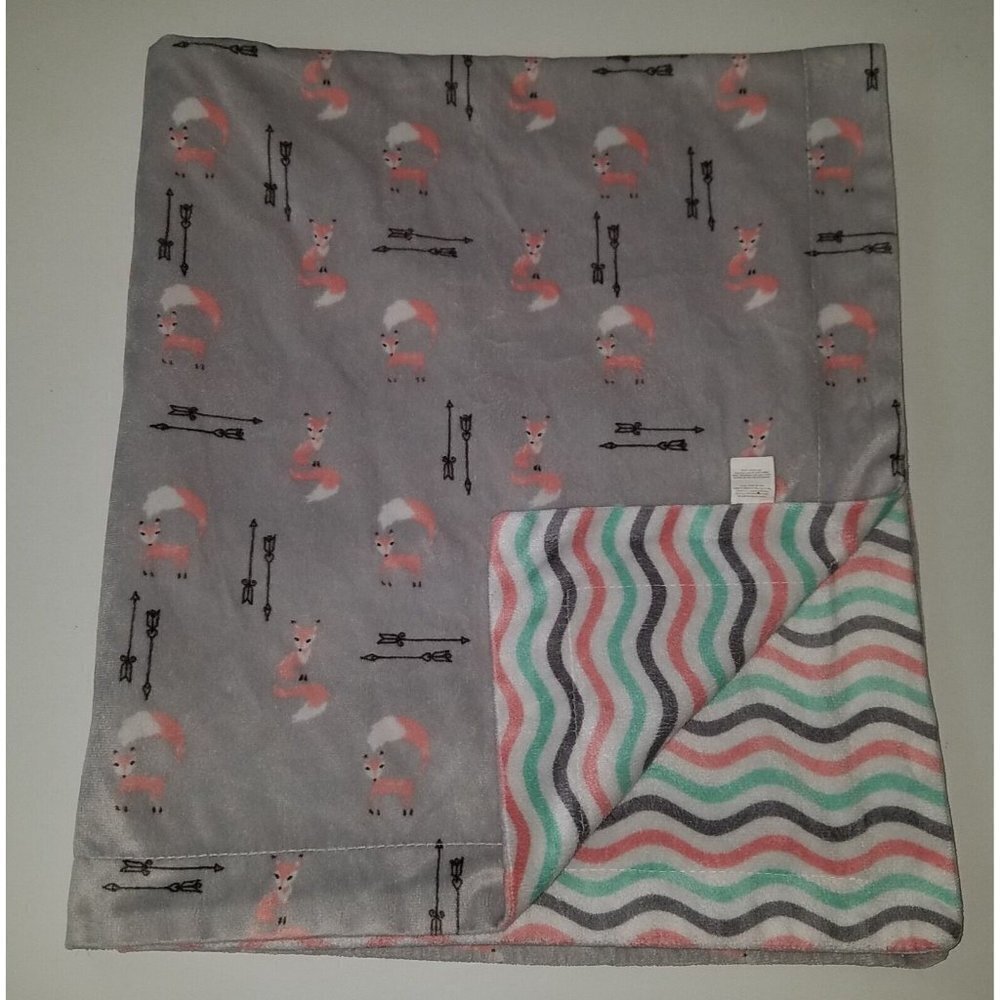 Modern Baby Fleece Reversible Blanket Lovey Fox Arrow Pink Gray Wavey Stripes